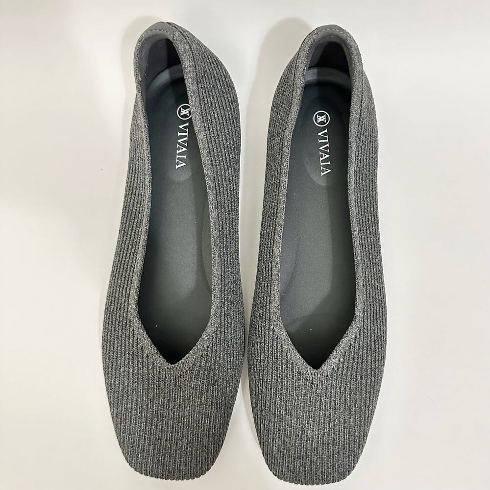 VIVAIA Margot Flats Gray Square Toe V-Cut Ballet Comfort